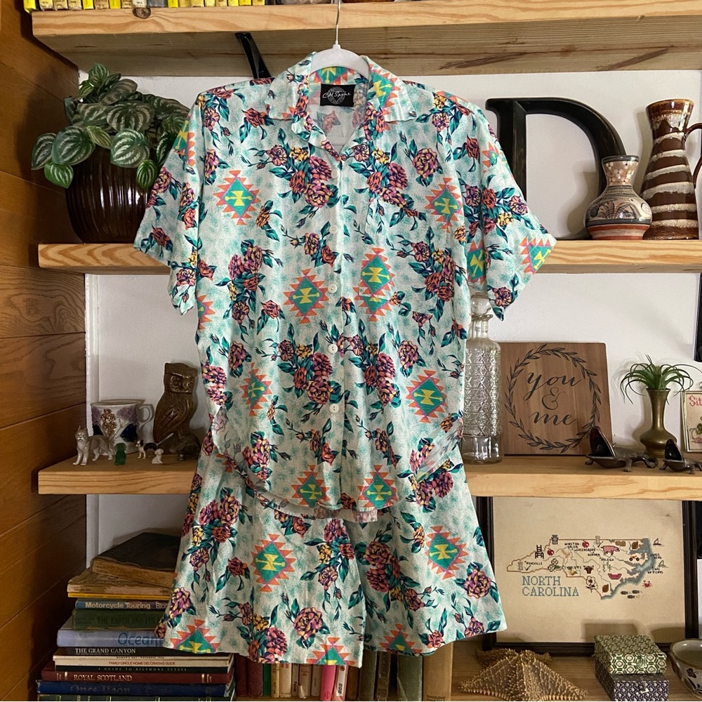 Vintage 80s 90s southwestern floral print 2 piece set